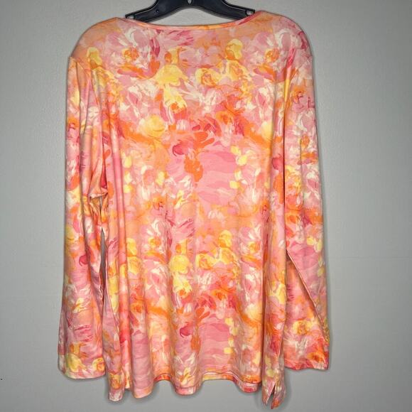 NEW Quacker Factory Women's Floral Rhinestone Tunic Top Size XL Pink Orange Boho - Picture 6 of 8